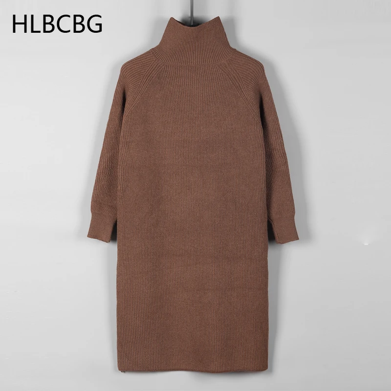 HLBCBG Long Knit Sweater Dress For Women 2021 Autumn Winter Thick Warm Long Maxi Dress Elegant Zipper Robe Femme Vestidos