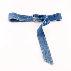 Retro Washed Denim Belt Women Wide Simple Versatile Decorative Trouser Korean Casual Pin Buckle Skirt  Recommended Waist 63-85CM
