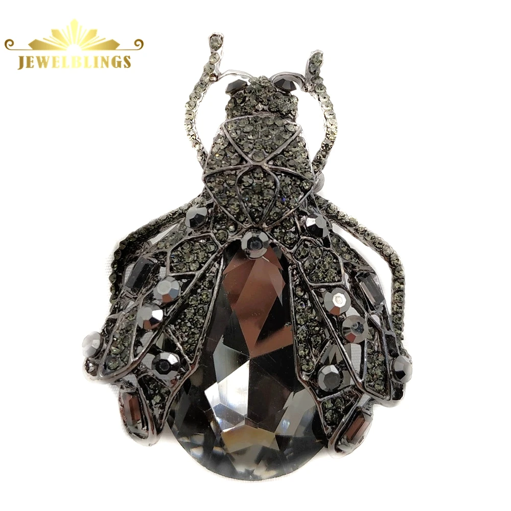 

Gothic Vintage Style Full Black Pear Shaped Rhinestone Cicada Brooch Big Beetle Pins Costume Jewelry for Halloween Party Jewelry