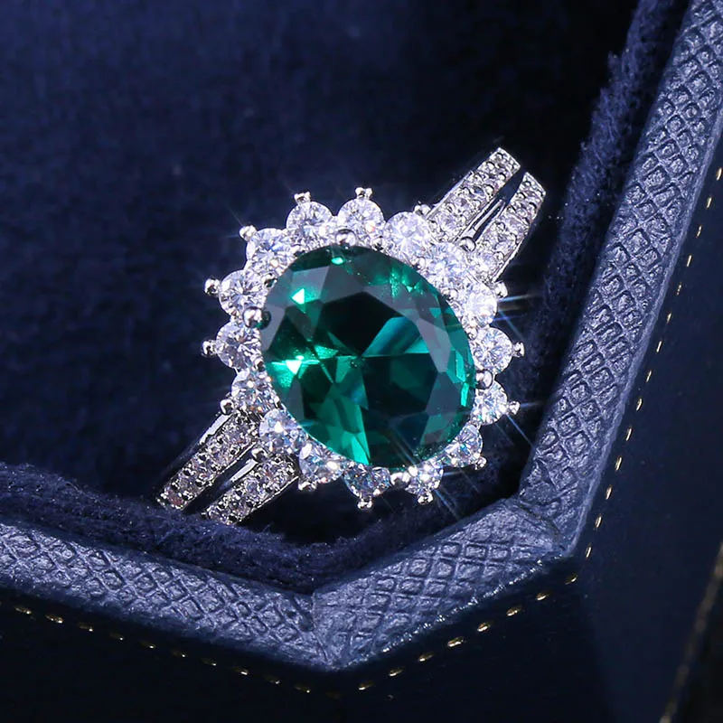 Cellacity geometrie zilveren 925 sieraden voor vrouwen jubileumring met edelstenen groene bloem zirkoon cadeau voor minnaar groothandel