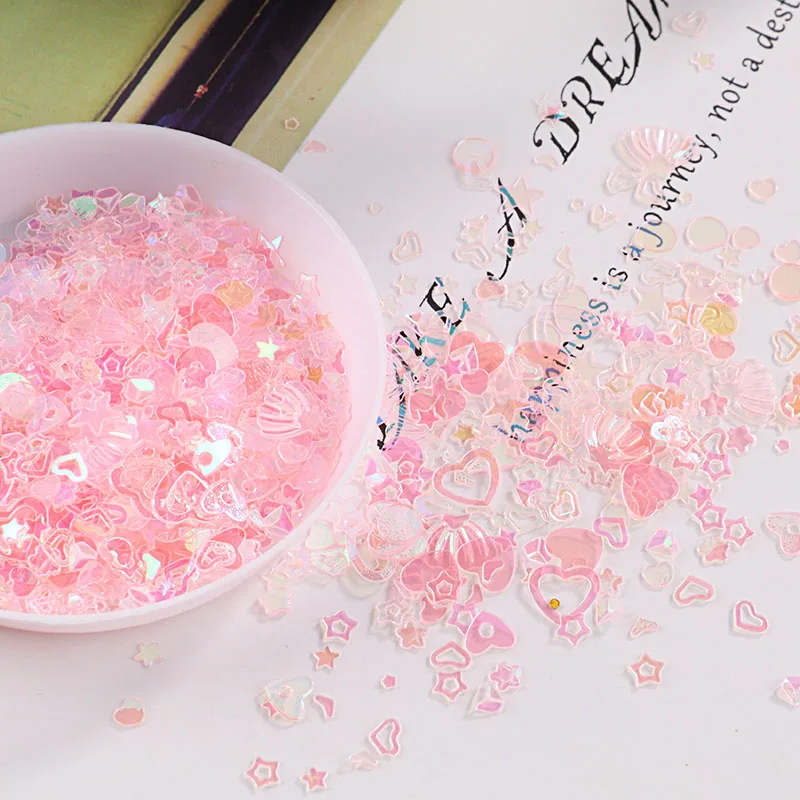 10g/Pack transparentpink Mix Moon Dot Shell Swan Nail Sequins Paillettes Wedding Craft, Slime Making Wedding Decoration Confetti