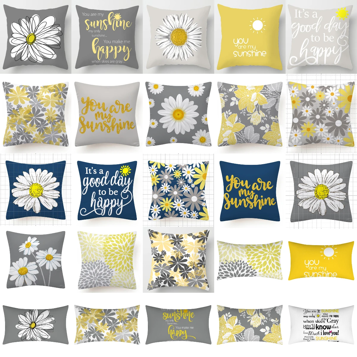 

30X50/45X45CM Daisy Cushion Cover Letters Floral Yellow Blue Gray Pillows Cover Nordic Couch Decorative Throw Pillows Home Decor