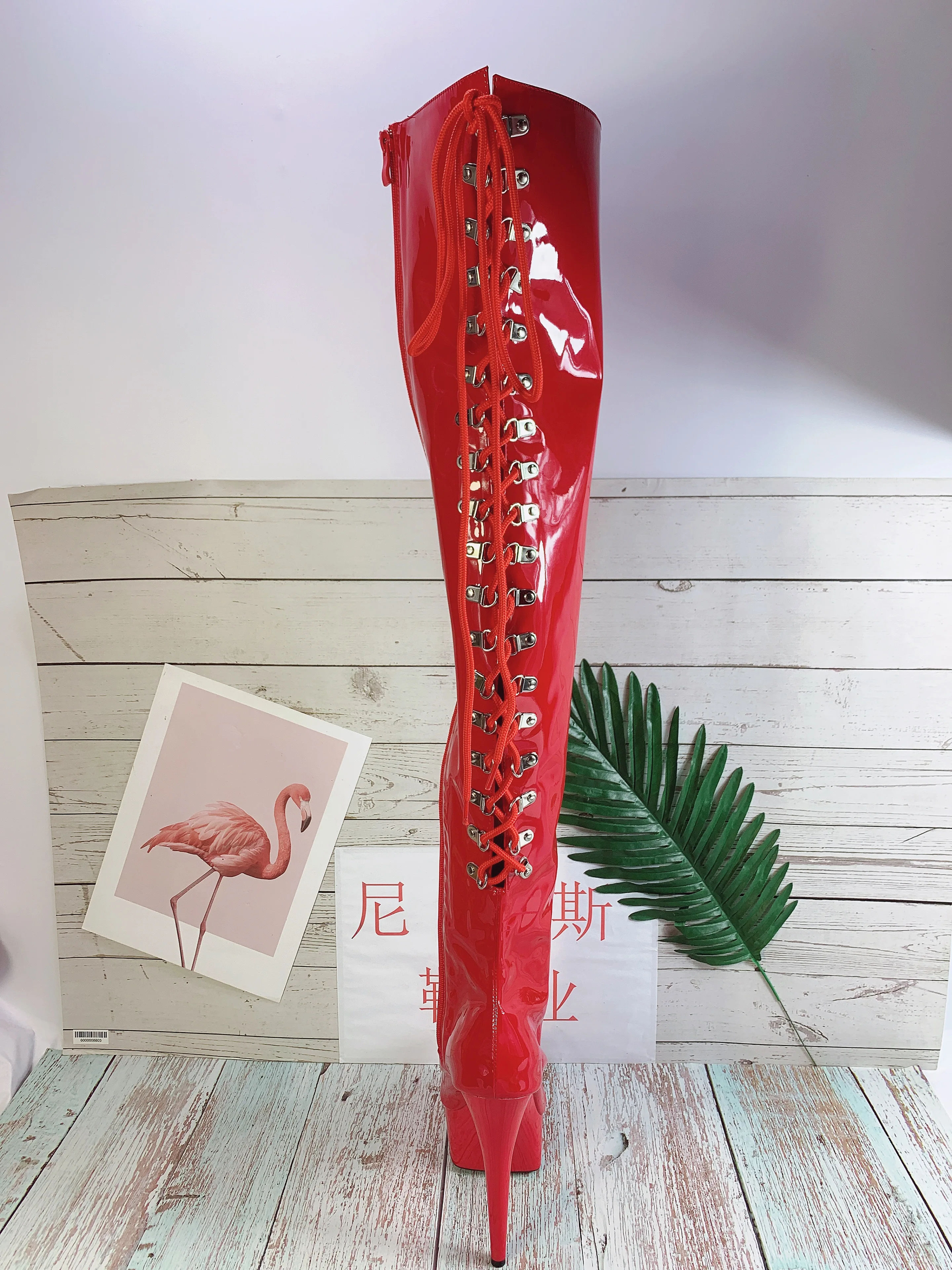 Bottes hautes au genou avec une chaîne arrière de 15cm pour femmes, talons à plateforme de 6 pouces, bottes en ylène sexy pour boîte de nuit