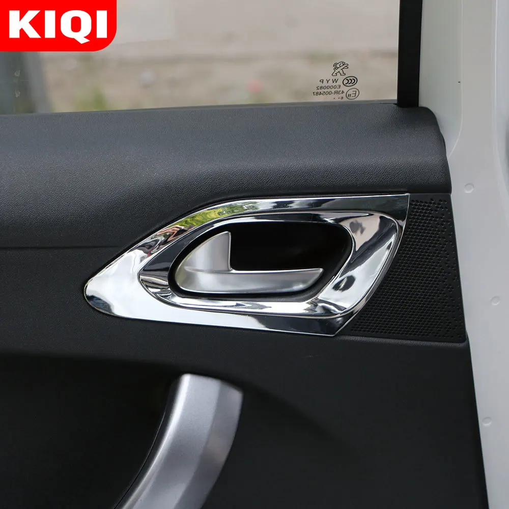 KIQI Car Stickers for Peugeot 208 2014 - 2019 ABS Chrome Inner Door Handle Bowl Cover Trim Sticker