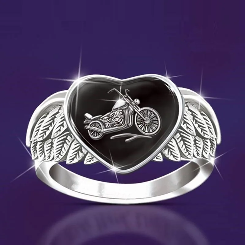 Personality Freedom\'s Ride Cowboy Motorcycle Biker Ring Punk Heart Wings Wedding Rings for Male Hip Hop Rock Viking Jewelry Gift