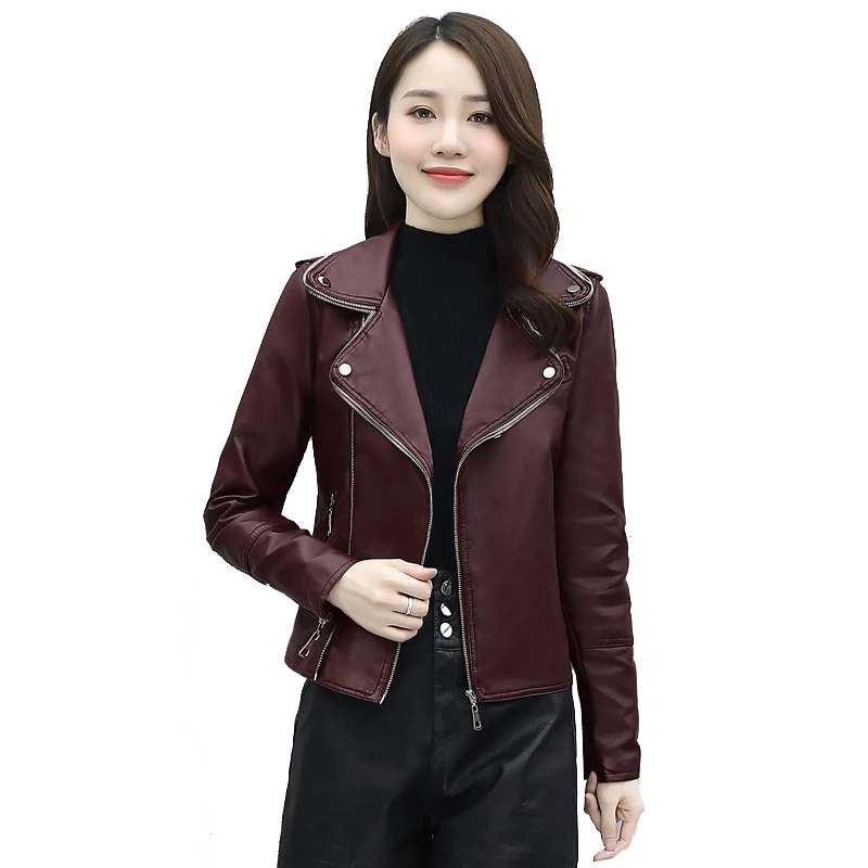 Locomotive Pu Leather Woman Jacket Short 2022 Spring Autumn Outerwear Female New Casual Slim Chic Long-sleeved Suit Woman Tops