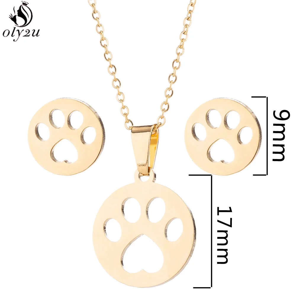 Bijoux Animal Stainless Steel Necklace Set Cartoon Cat Paw Rabbit Butterfly Dog Necklaces Pendants Statement Jewelry Wholesale