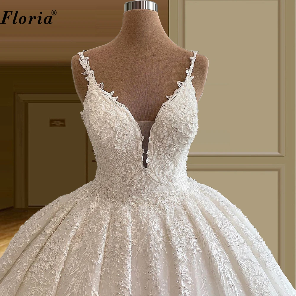 Prinzessin Spitze Hochzeit Kleider A-Line Spaghetti Strand Hochzeit Kleider Boho Brautkleider Robe De Mariee 2020 Kapelle Hochzeit Party