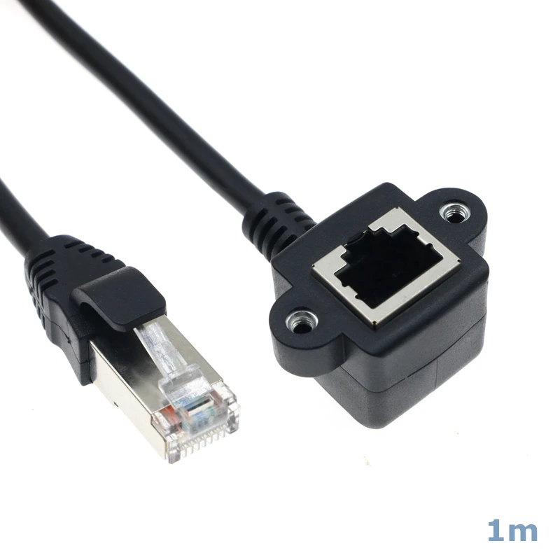 RJ45 Male-to-Female 90 Degree Angle LAN Ethernet Connection Extension Cable With Mounting Screw Holes for Computers and Routers