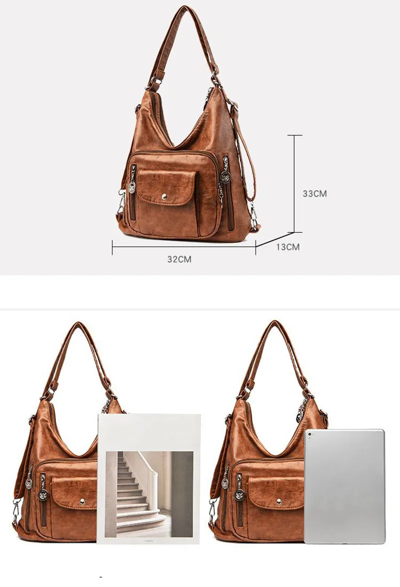 Vintage Frauen Umhängetasche Mode Pu Leder Umhängetasche Designer Geldbörse große Kapazität Handtasche Reisetasche Sack à main – Detail 28
