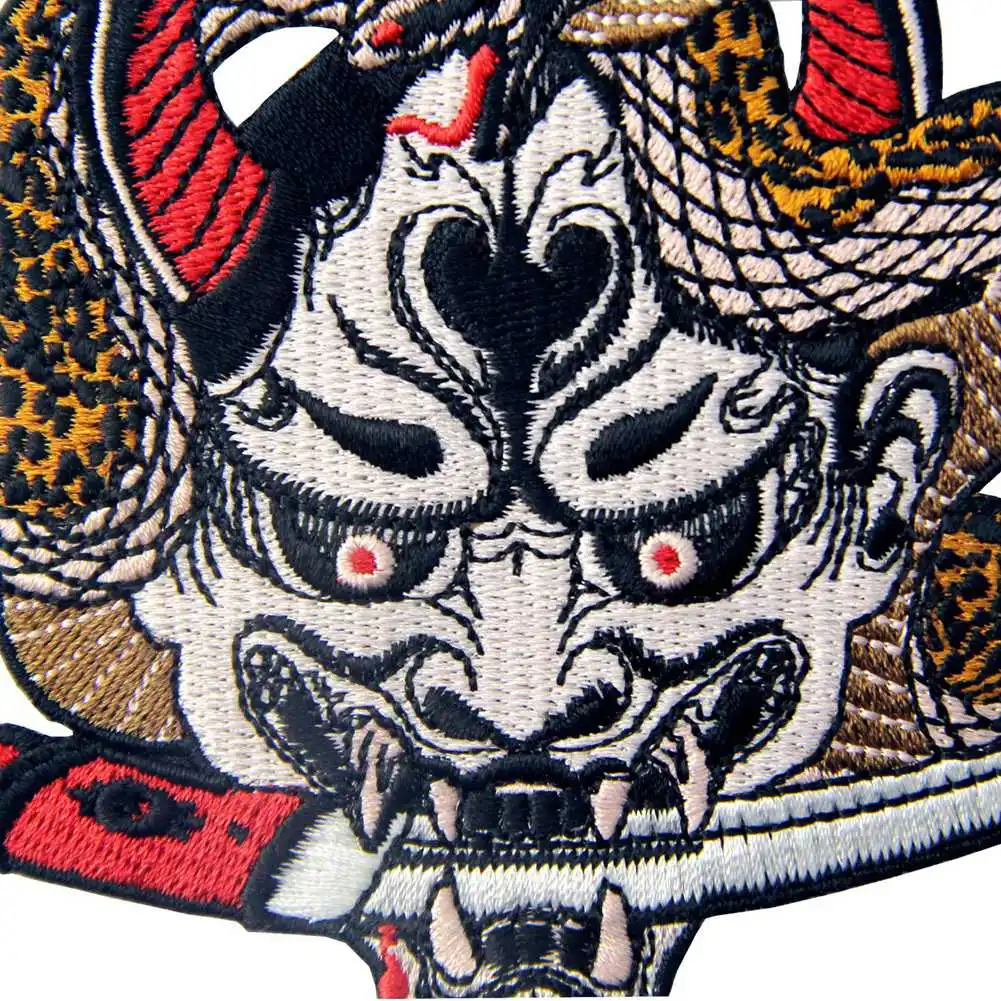 Embroidery Embroidered Tactical Patch For Hat Hannya Oni Mask Ceo-Friendly Handmade Iron On Badge