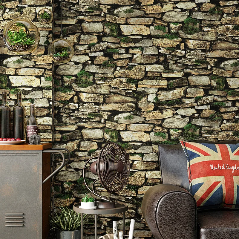 retro 3 D solid brick stone antique brick wall paper restaurant barber shop hotel industrial wind background wallpape