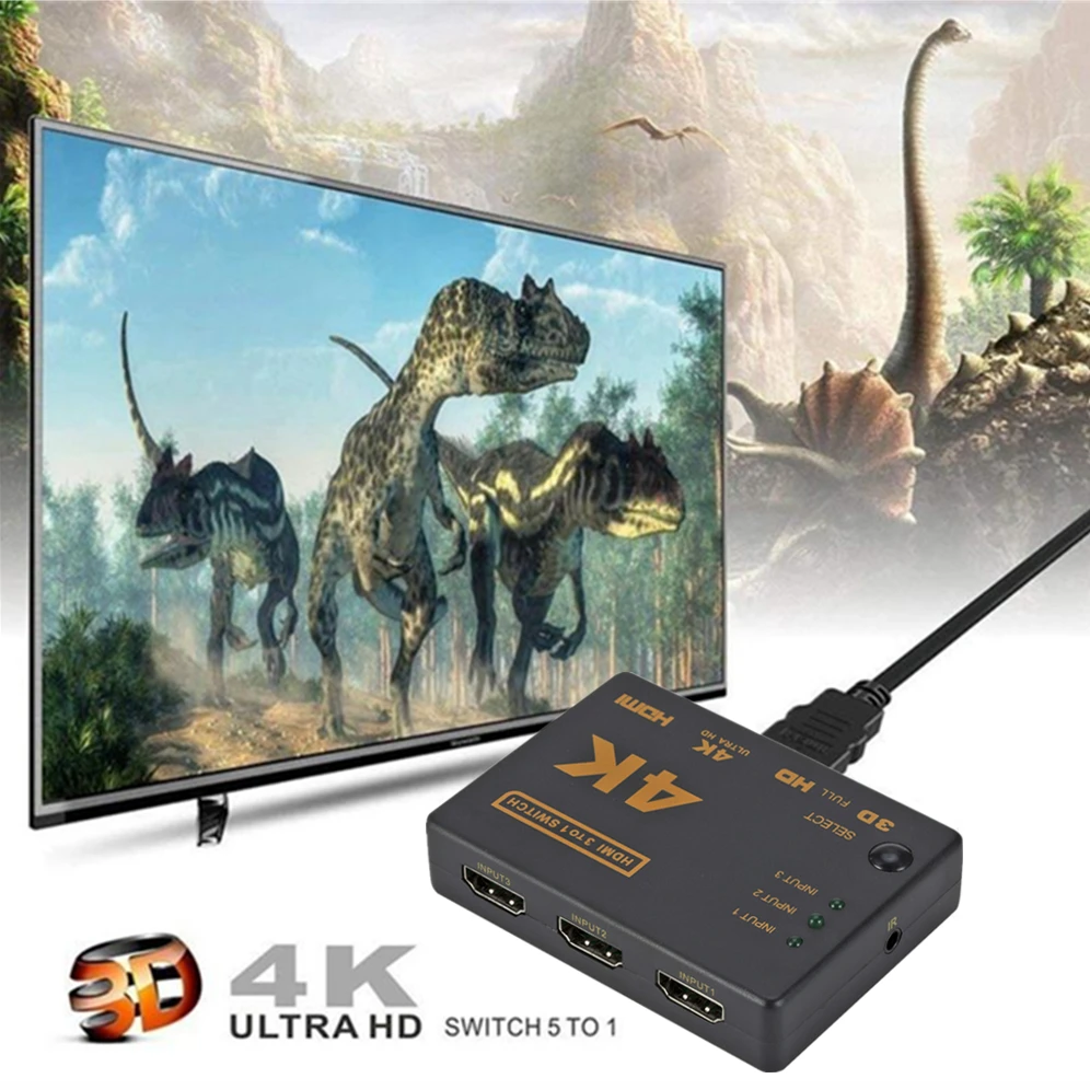 Grwibeou 4K 2K 3x1 HDMI Cable Splitter HD 1080P Video Switcher Adapter 3 Input 1 Output Port HDMI Hub for Xbox PS4 DVD HDTV PC