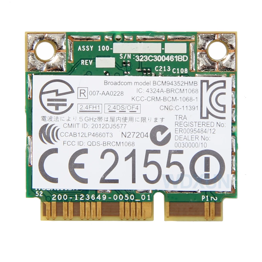 Broadcom BCM94352HMB DELL DW1550 tarjeta WiFi + Bluetooth 4,0 867Mbps WLAN inalámbrica-AC 867Mbps 802.11ac PCI-E 2,4 GHz 5GHz