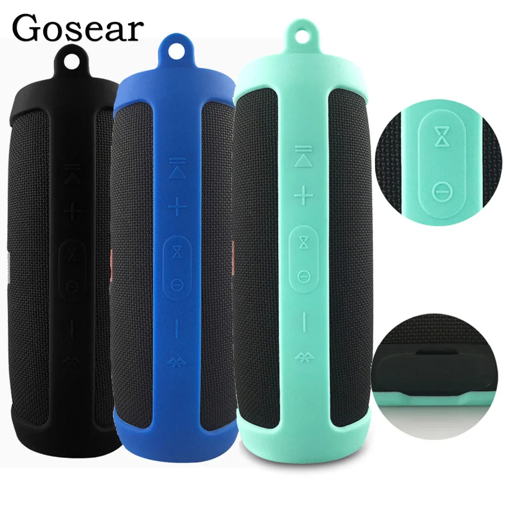 Gosear Travel Portable Soft Silicone Carrying Case Protective Cover Shell with Carabiner for JBL Charge 3 Speaker Accessories