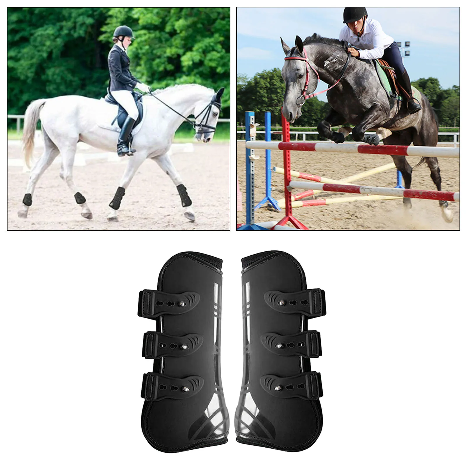 Horse Tendon Boot Horse PU Shell Neoprene Lined Front/Rear Leg Boots Sets Horse Bell Boots Legs Equine Protective Gear