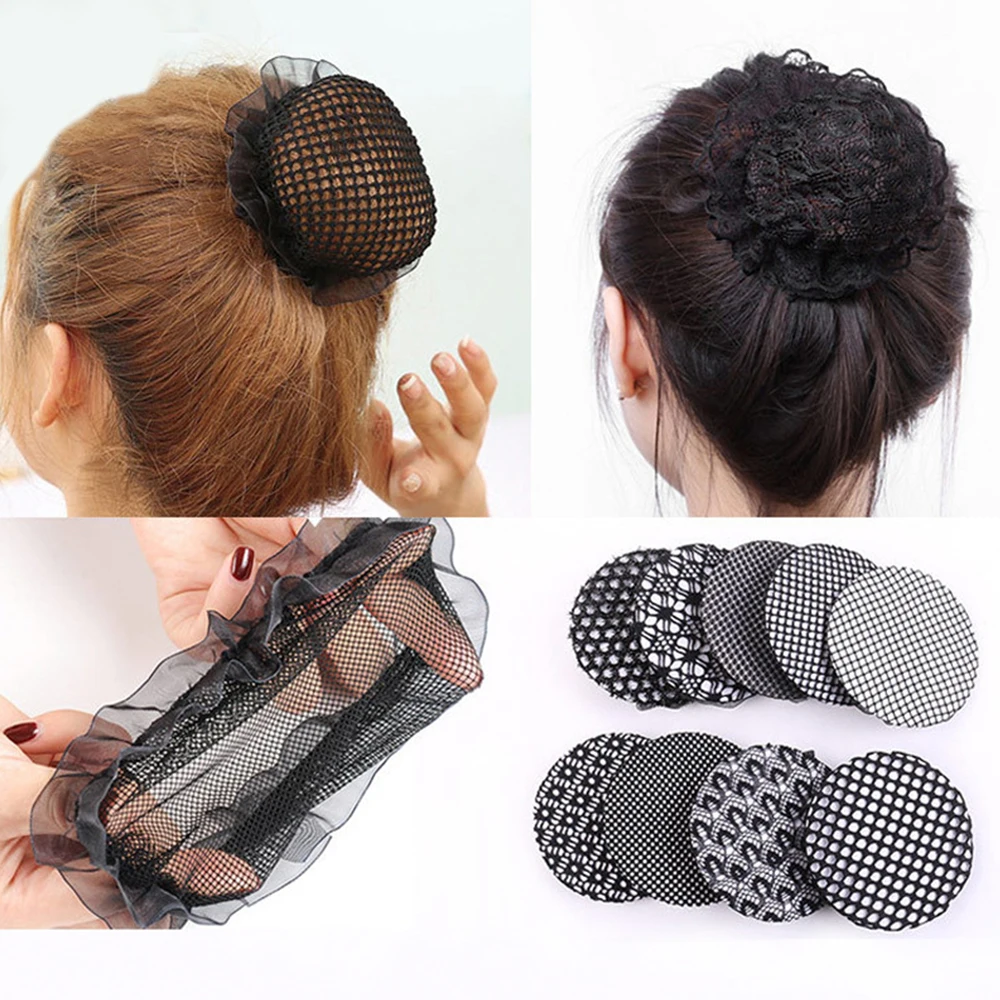 1pc Crochet 6 Colors Mesh Bun Cover with White Pearl Ballet Dance Skating Hair Net Snood for Women accesorios para el cabello