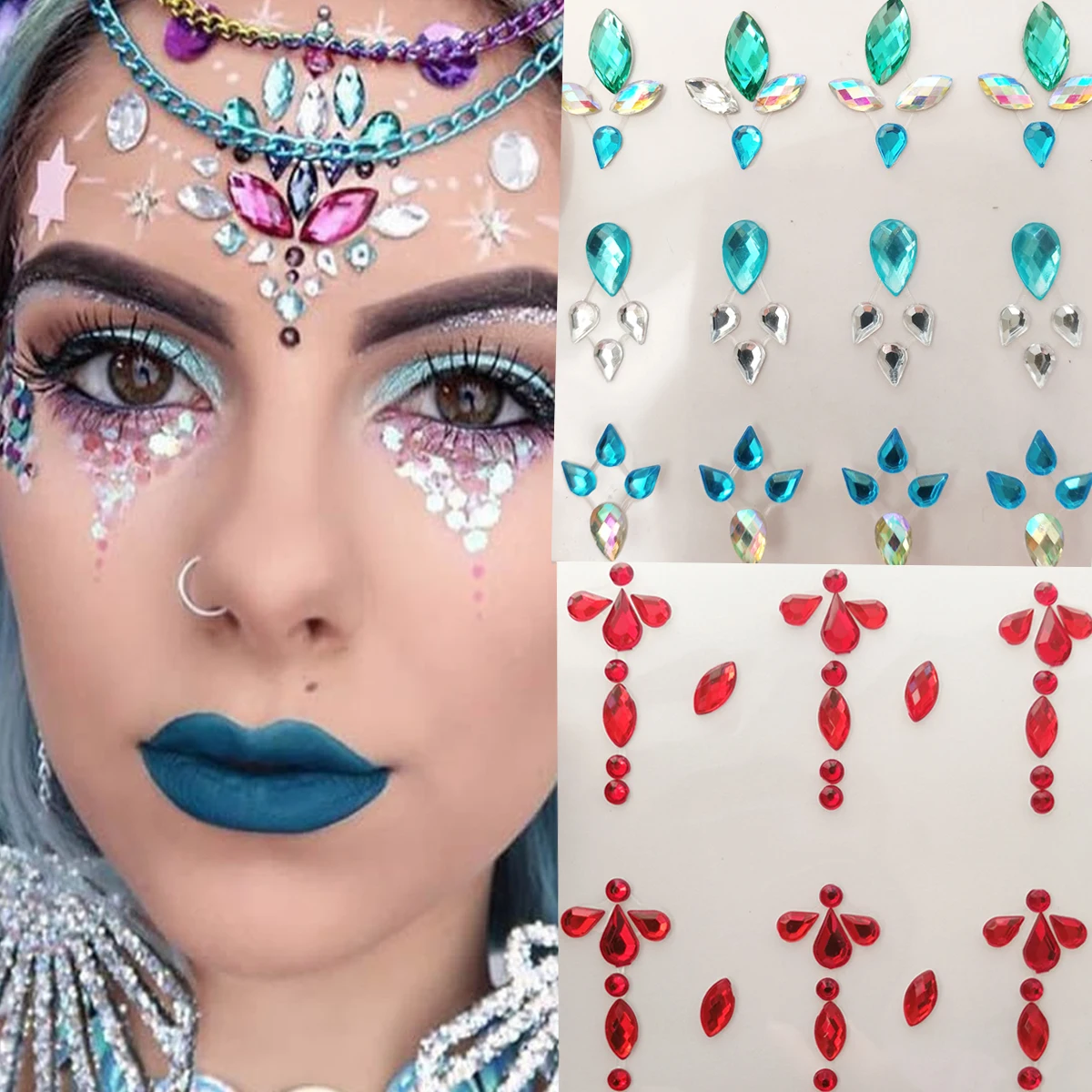 Oogschaduw Gezicht Diamanten Festival Lichaamsdecoratie Juwelen Stickers Zelfklevende Nep Tatoeages Make-Up Strass Nagel