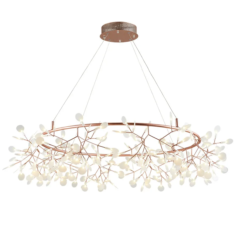 Nordic Chandelier Art Hanging living Room Chandelier Modern Restaurant Kitchen Firefly Lamp Rose Gold/Black Branch Round Indoor