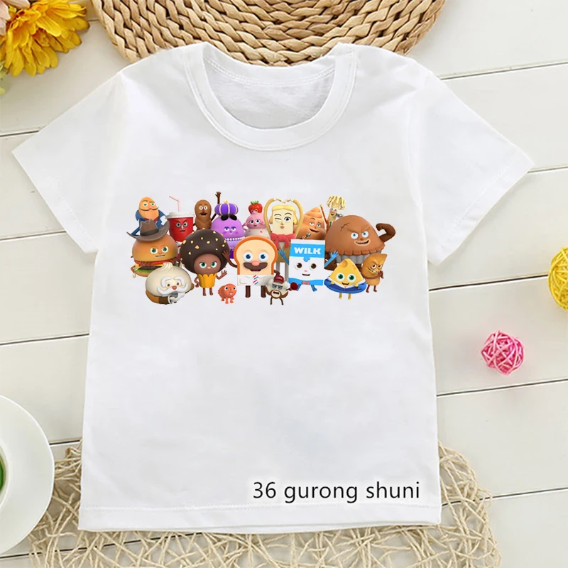 Newly Boys T-Shirts Cute Bread Barbershop Cartoon Print Kids Clothes White Shirt Tops Funny Kawaii Girls T Shirts Tops Wholesale