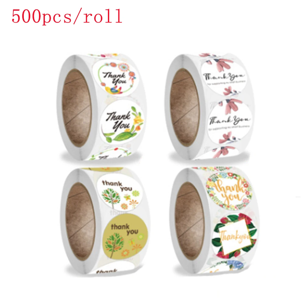 

500pcs/roll Thank You Stickers for Seal Labels 1 Inch 4 Types Gift Packaging Stickers Birthday Party Stationery Thank Sticker