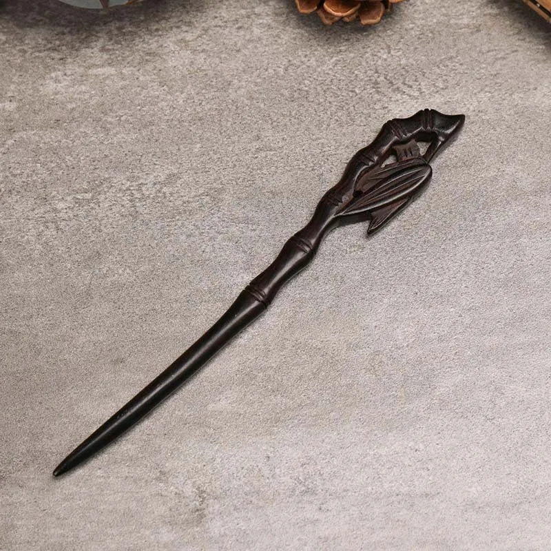 Handmade Carving Ancient Chinese Hairpin Black Sandalwood Hair Forks Clips Women Girls Hanfu Dress Wooden Hair Styling Ornaments image 2