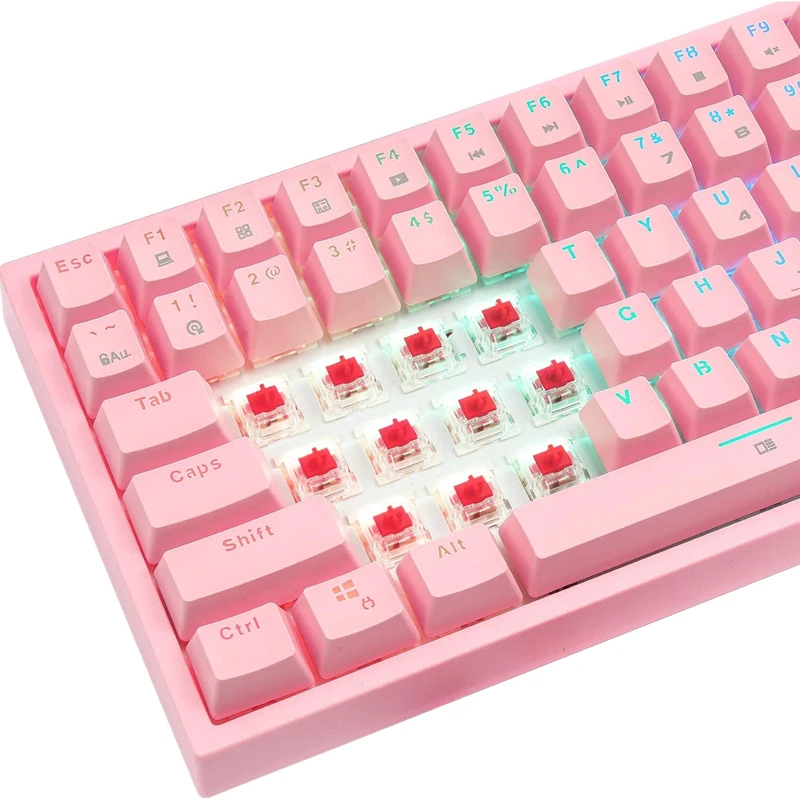 CQ84 full speed cable machine game keyboard compact key no EEPROMfree flash memory anti-ghostr RGB backlight red switch PC(pink)