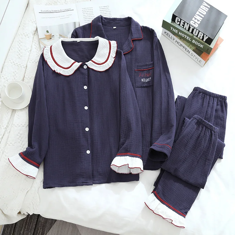 

Japanese New Seasons Wear Couple Pajamas 100% Cotton Home Service Simple Men and Women Plus Size Set Spring and Autumn Sleepwear