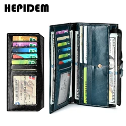 HEPIDEM RFID High Quality Genuine Leather Long Wallet 2020 New Female Front Pocket Money Dollar Bill Purse for Women 8239