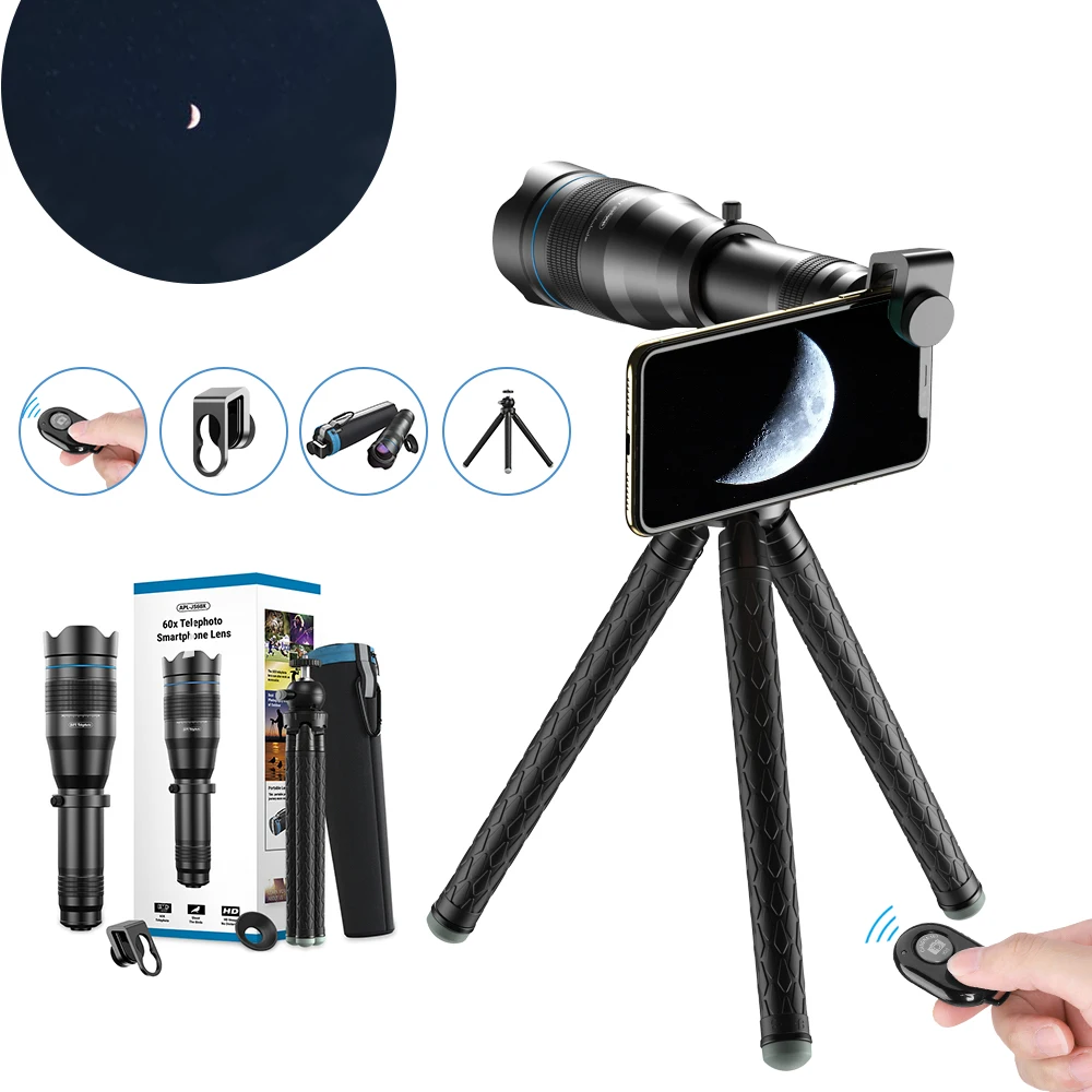 

APEXEL 60x telescope telephoto Zoom lens 60x monocular selfie tripod for iPhone Huawei other smartphones Travel Hunting Hiking