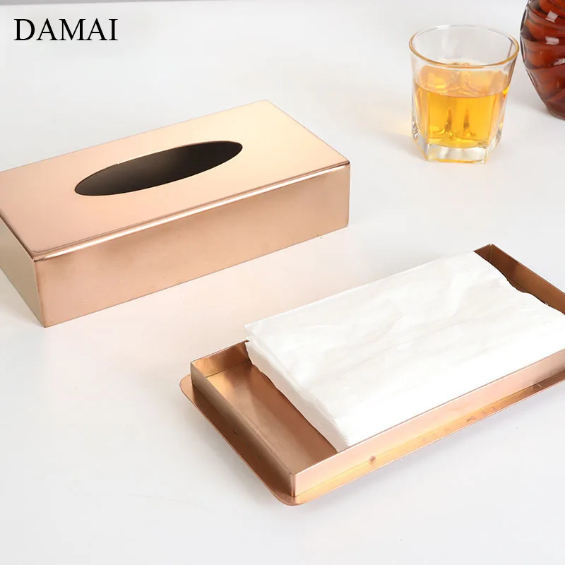 

Gilded Stainless Steel Napkin Holder Simple Decorative Tissue Boxes Desktop Pumping Paper Storage Box Living Room Decoration