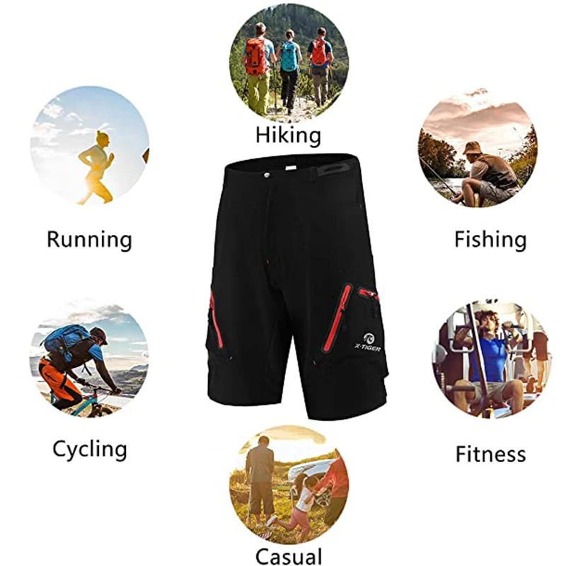 X-TIGER MTB Cycling Shorts Breathable Outdoor Sports Men Bicycle Shorts Multi-Pockets Road Riding Loose Downhill Bike Short