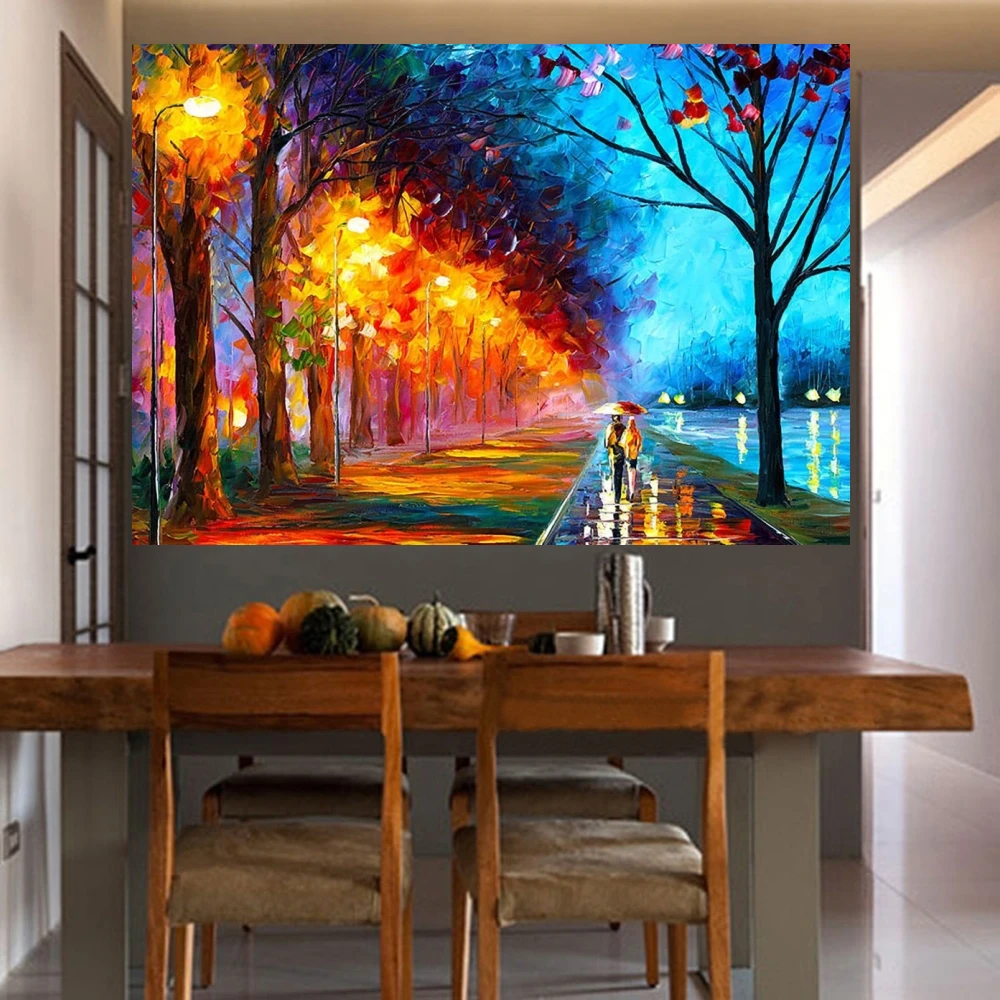 Thick Oil on Canvas Painting for Home Decor Modern Landscape Wall Art Picture Alley by The Lake Hand Painted No Framed