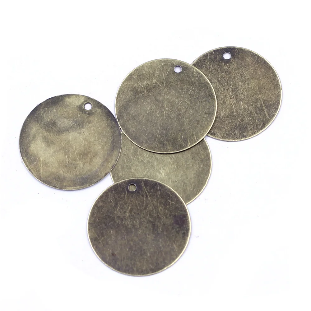 50Pcs Pendants Blank Stamping Tags Round Alloy Metal Bronze Tone Jewelry DIY Findings Chams 20mm(6/8\