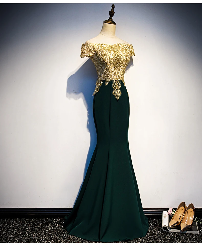 Robe de soirée sirène vert foncé, longue, col bateau, sexy, élégante, à la mode, 2020