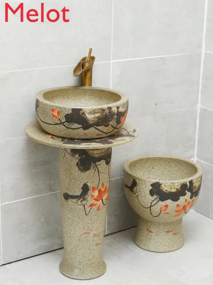 

Balcony Wash Basin Stand Basin Stand Basin Stand Basin Outdoor Column Type Retro Ceramic Integrated Household Floor Type