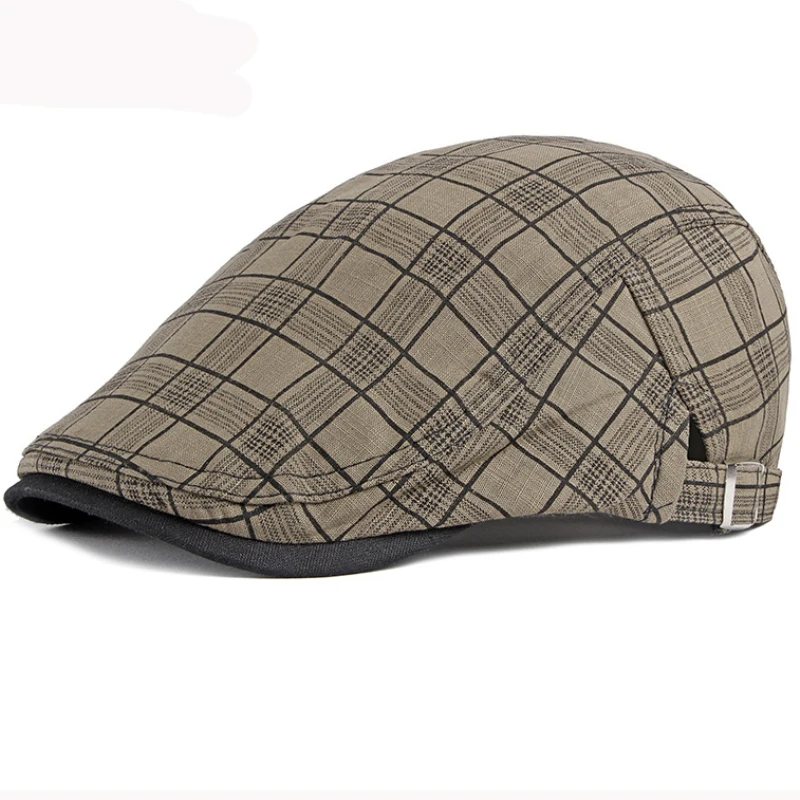 HT3013 Caps for Men Beret Men Women Spring Summer Hat Retro Plaid Flat Cap Unisex Breathable Sun Hat Beret Adjustable Beret Cap