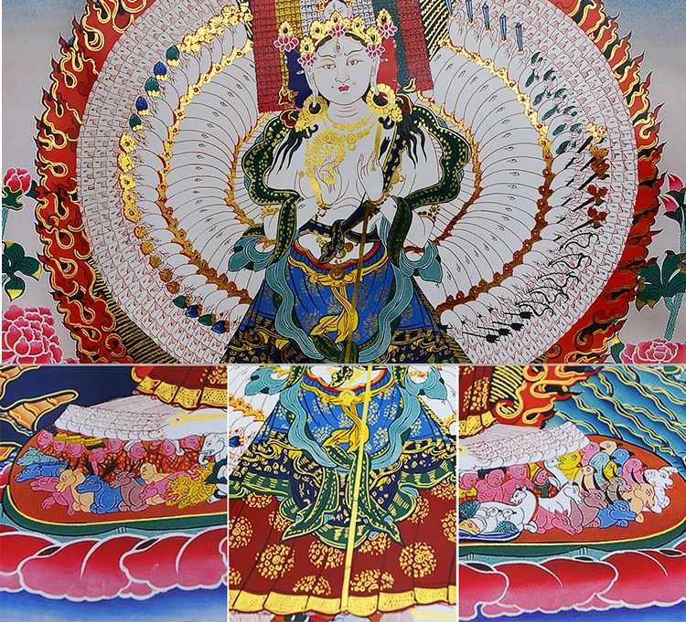 Gandhanra Bronzing Printed Thangka Art - Usnisa Sitatapatra Thangka,Sitatara,Jetsun Dolma,Hand Framed Tibetan Buddhist Thangka