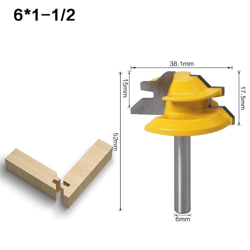 1Pc 45 Degree Lock Miter Router Bit 6mmShank Woodworking Tenon Milling Cutter Tool Drilling Milling For Wood Carbide Alloy