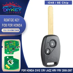 DIYKEY 313.8MHz 315MHz 433MHz ID48 8E układu klucz zdalny dla 2002 2003 2004 2005 2006 2007 2008 Honda Civic CRV Jazz HRV FRV strumień