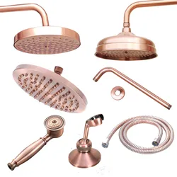 Cabezal de ducha de lluvia redondo de cobre rojo antiguo, Brazo de ducha, ahorro de agua, rociador de mano, manguera de ducha de 1,5 M, 8 pulgadas