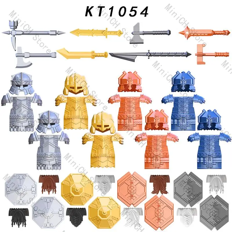 

Single Sell Medieval Time Knight Dwarf Soldier Elves Action Figures Building Blocks Accessories Armor Weapon Toys For Kid KT1054