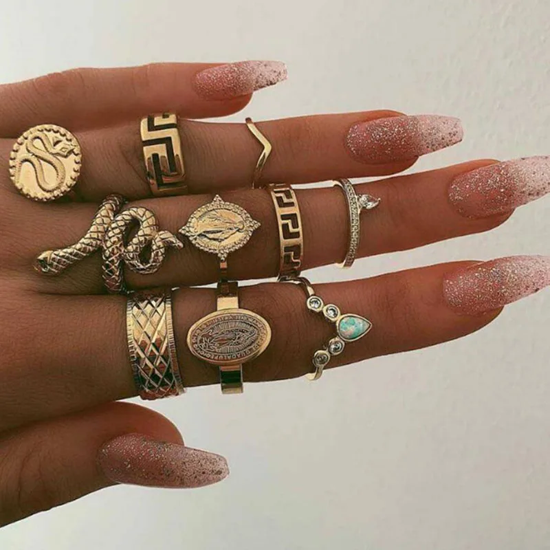 Snake Ring Gold Retro Jewelry Set 10pcs Knuckle Rings for Women Luxury Boho Gothic Accessories Vintage Punk Day Gift Witch Whole