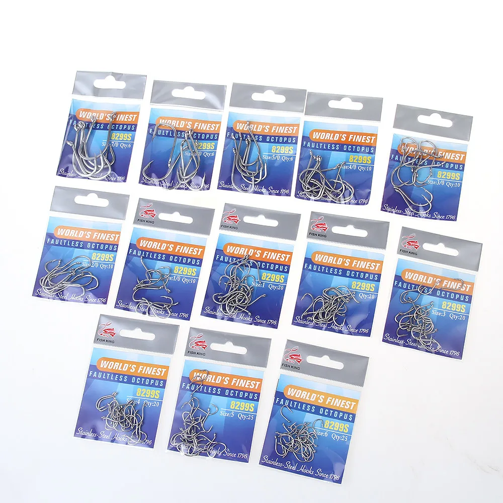 FISH KING 5packs 7/0#-6# Stainless Steel Sea Fishing Hooks Saltwater Barbed Assist Baitholder Octopus Hook With Ring