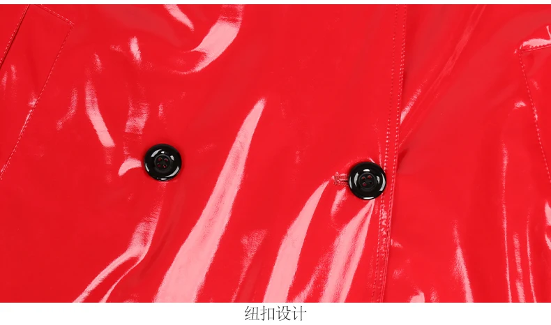 Nerazzurri Autumn Extra Long Soft Red Reflective Shiny Patent Leather Trench Coat for Women Double Breasted Maxi Korean Fashion