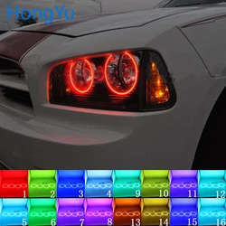 Latest Headlight Multi-color RGB LED Angel Eyes  Ring Eye DRL RF Remote Control for Dodge Charger  2005 to 2010 Accessories