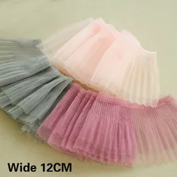 12CM Wide Double Layers Tulle Pleated Lace Fabirc Collar Cuffs Edging Trim Ribbon Curtains Dress Clothing DIY Sewing Accessories