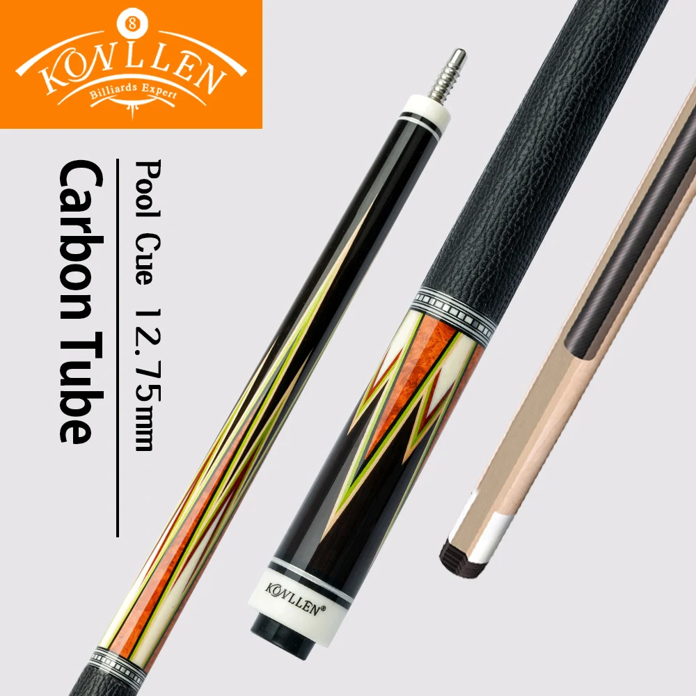 

KONLLEN Cue Stick 12.75mm Tip Carbon Tube Inside Technology Maple Shaft XTC Ferrule Hand inlay Butt 3/8*8 Radial Joint Billiards