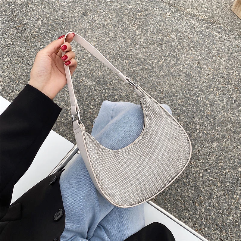 Women Diamond Hobo-Bag For 2021 Female Chain Clutch Design Brand Luxury Shoulder Bags Handbag Shiny Hobo-Bag Messenger Bag