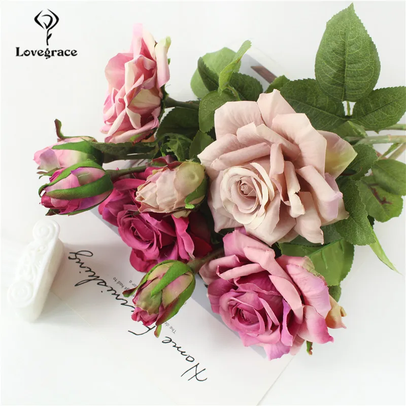 Artificial flower single rose flower branch artificial silk rose wedding scene decoration rose flower bride girlfriends bouquet